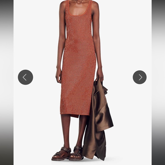 Sandro Fantasia rhinestone-embellished sleeveless woven midi dress - Picture 1 of 5